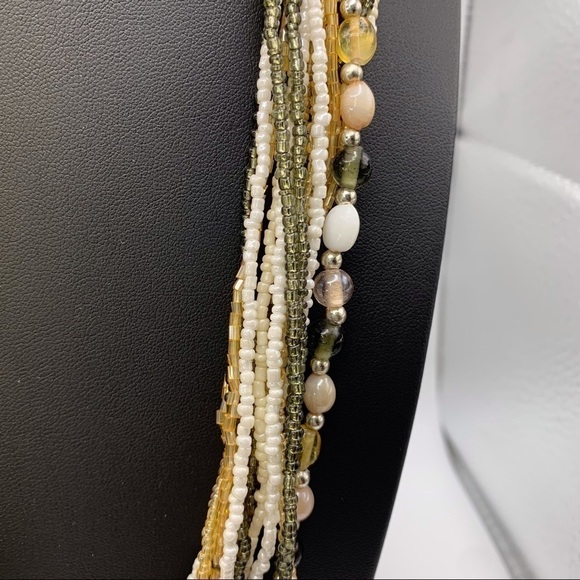 White and Beige Multi Strand Long Necklace - Picture 5 of 7